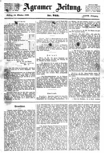 Agramer Zeitung : 26,243(1851) / für die Redaktion verantwortlich Ivan Sonvan. 
