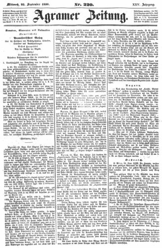 Agramer Zeitung : 25,220(1850) / für die Redaktion verantwortlich Ivan Sonvan