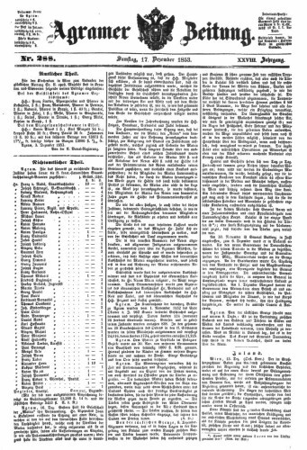 Agramer Zeitung : 28,288(1853) / Redakteur und Verleger F. S. Stauduar.