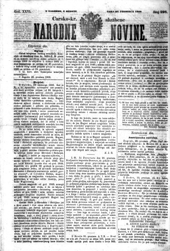 Carsko-kr. službene narodne novine : 26,298(1860)  / odgovorni učrednik Dr. Demeter.