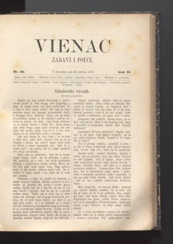 Vienac : zabavi i pouci. : 2,30(1870) / urednik Ivan Perkovac.