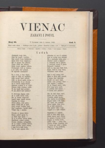 Vienac : zabavi i pouci. : 1,20(1869) / urednik Gjuro Deželić.