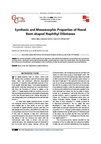 Synthesis and mesomorphic properties of novel bent-shaped naphthyl diketones / Anđela Buljan, Anamarija Knežević, Irena Dokli, Andreja Lesac.