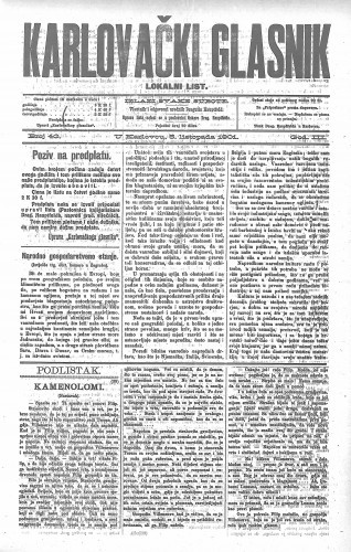 Karlovački glasnik : lokalni list : 3,40(1901) / odgovorni urednik Dragutin Hauptfeld.