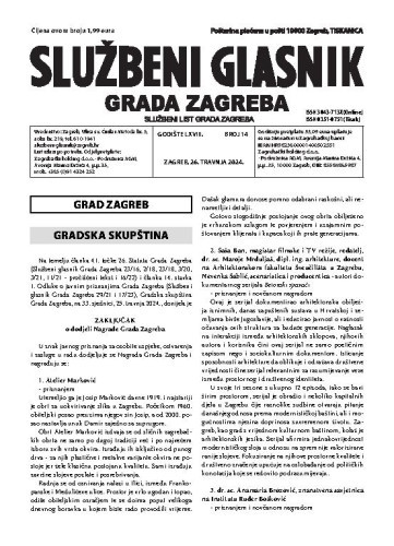 Službeni glasnik grada Zagreba : 68,14(2024)  / glavna urednica Mirjana Lichtner Kristić.