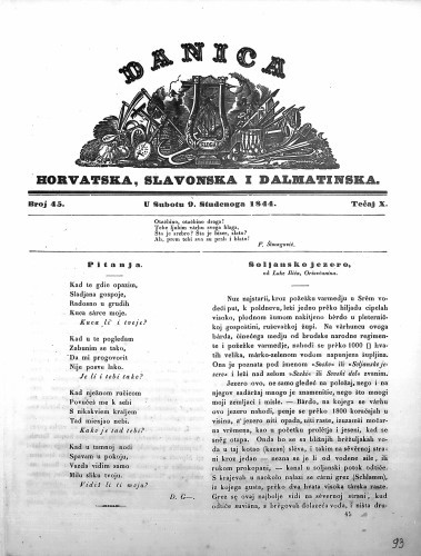 Danica horvatska, slavonska i dalmatinska : 10,45(1844)  / učrednik Ljudevit Gaj.