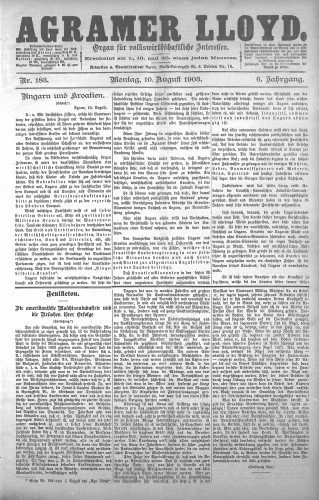 Agramer Lloyd  : organ für volkswirtschaftliche Interessen : 6,183(1903) / verantwortlicher Redacteur E. L. Blau.