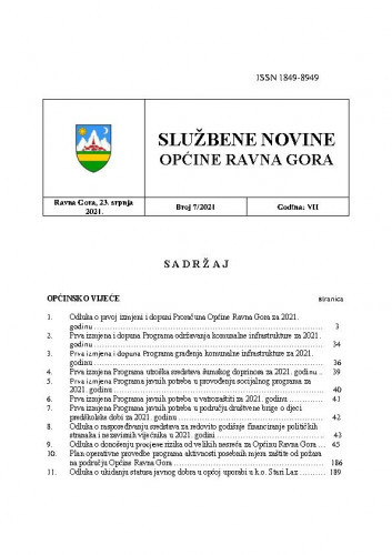 Službene novine Općine Ravna Gora : službeno glasilo Općine Ravna Gora : 7,7(2021) / glavni urednik Mišel Šćuka.