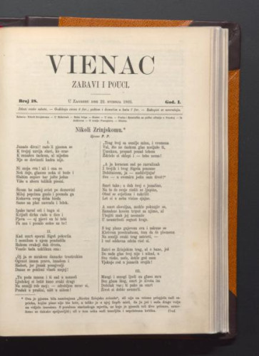 Vienac : zabavi i pouci. : 1,18(1869) / urednik Gjuro Deželić.