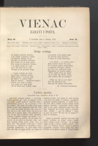 Vienac : zabavi i pouci. : 2,10(1870) / urednik Ivan Perkovac.