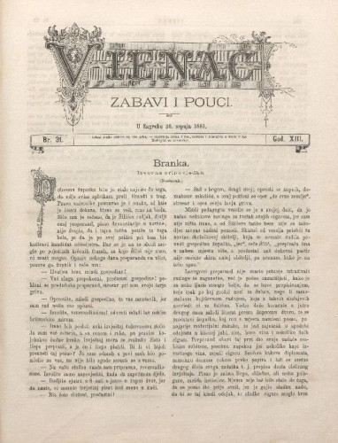 Vienac : zabavi i pouci. : 13,31(1881) / urednik August Šenoa.