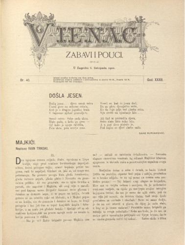 Vienac : zabavi i pouci. : 32,40(1900) / uredjuje Gjuro Arnold.