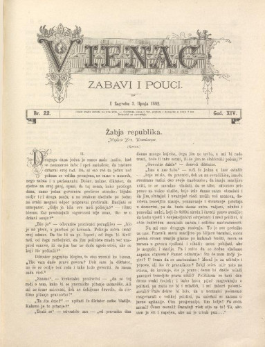 Vienac : zabavi i pouci. : 14,22(1882) / urednik Fran Folnegović.