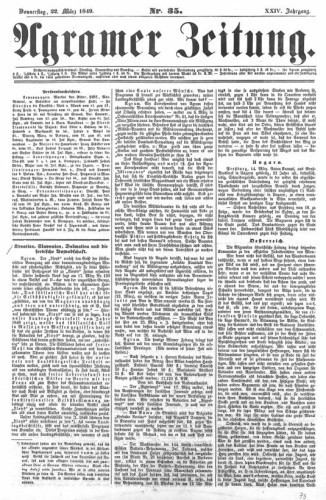 Agramer Zeitung : 24,35(1849) / Verleger und Redacteur F. S. Stauduar.