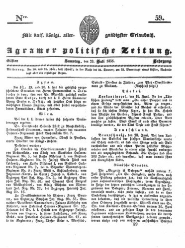 Agramer politische Zeitung : 11,59(1836) / Verlager und Redacteur Franz Stauduar und Ferd. Rosenau.