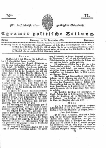 Agramer politische Zeitung : 11,77(1836) / Verlager und Redacteur Franz Stauduar und Ferd. Rosenau.