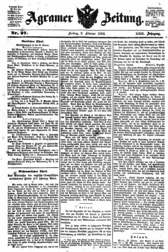 Agramer Zeitung : 29,27(1854) / für die Redaktion verantwortlich Ivan Sonvan. 