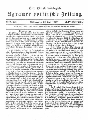 Agramer politische Zeitung : 14,55(1839) / Verlager und Redacteur Franz Stauduar und Ferdinand Rosenau.