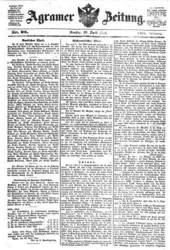 Agramer Zeitung : 29,98(1854) / für die Redaktion verantwortlich Ivan Sonvan. 