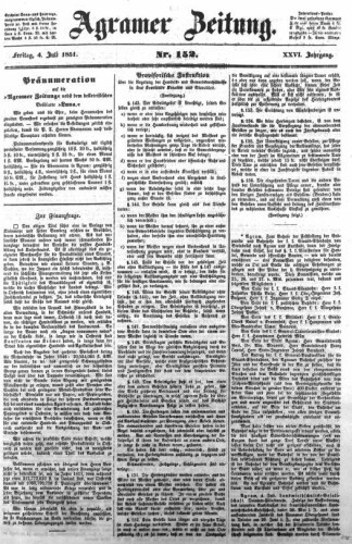 Agramer Zeitung : 26,152(1851) / für die Redaktion verantwortlich Ivan Sonvan. 