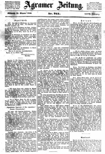 Agramer Zeitung : 26,241(1851) / für die Redaktion verantwortlich Ivan Sonvan. 