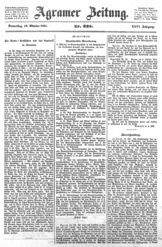 Agramer Zeitung : 26,238(1851) / für die Redaktion verantwortlich Ivan Sonvan. 