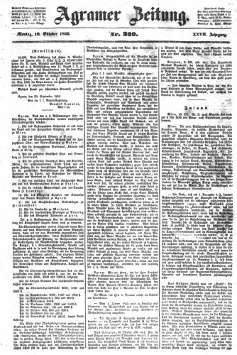 Agramer Zeitung : 26,239(1851) / für die Redaktion verantwortlich Ivan Sonvan. 