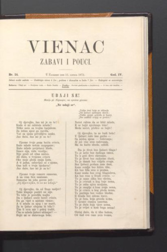 Vienac : zabavi i pouci. : 4,24(1872) / urednik Franjo Marković.