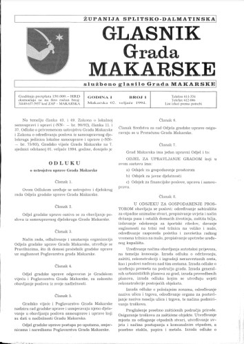 Glasnik Grada Makarske  : službeno glasilo Grada Makarske / urednik Drago Šimić