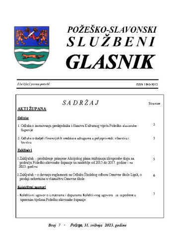 Požeško-slavonski službeni glasnik : 7(2023)  / glavna urednica Mateja Tomašević.