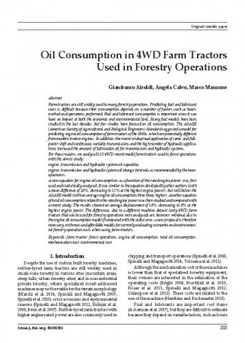 Oil consumption in 4WD farm tractors used in forestry operations / Gianfranco Airoldi, Angela Calvo, Marco Manzone.