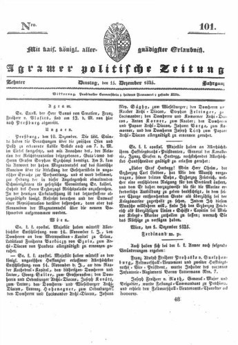 Agramer politische Zeitung : 10,101(1835) / Verlager und Redacteur Franz Stauduar und Ferd. Rosenau.