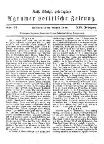 Agramer politische Zeitung : 14,67(1839) / Verlager und Redacteur Franz Stauduar und Ferdinand Rosenau.