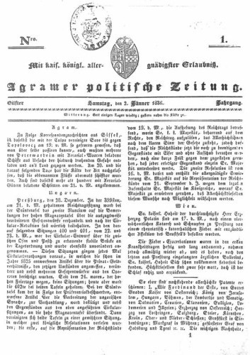 Agramer politische Zeitung : 11,1(1836) / Verlager und Redacteur Franz Stauduar und Ferd. Rosenau.