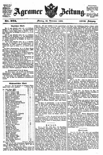 Agramer Zeitung : 28,272(1853) / Redakteur und Verleger F. S. Stauduar.