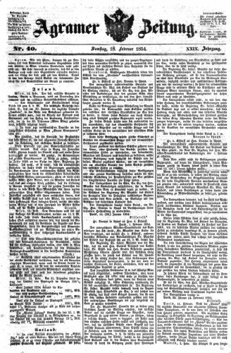 Agramer Zeitung : 29,40(1854) / für die Redaktion verantwortlich Ivan Sonvan. 