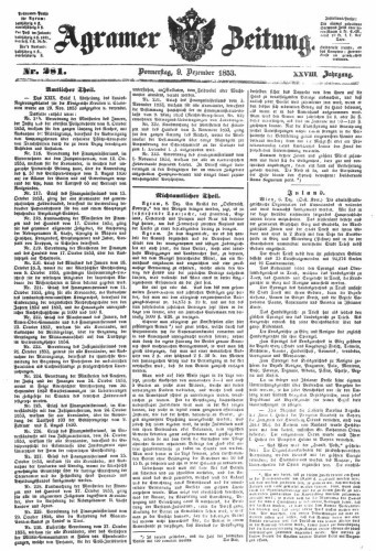 Agramer Zeitung : 28,281(1853) / Redakteur und Verleger F. S. Stauduar.
