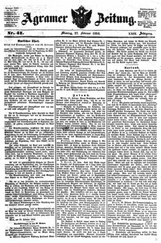 Agramer Zeitung : 29,47(1854) / für die Redaktion verantwortlich Ivan Sonvan. 
