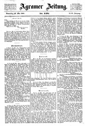 Agramer Zeitung : 26,118(1851) / für die Redaktion verantwortlich Ivan Sonvan