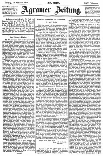Agramer Zeitung : 25,237(1850) / für die Redaktion verantwortlich Ivan Sonvan