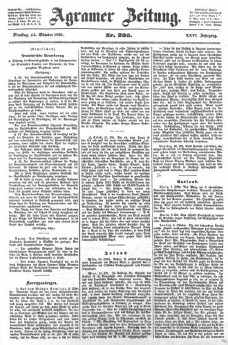 Agramer Zeitung : 26,236(1851) / für die Redaktion verantwortlich Ivan Sonvan. 