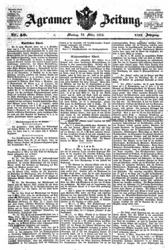 Agramer Zeitung : 29,59(1854) / für die Redaktion verantwortlich Ivan Sonvan. 