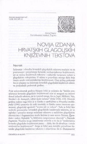 Novija izdanja hrvatskih glagoljskih književnih tekstova /Anica Nazor