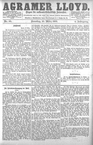 Agramer Lloyd  : organ für volkswirtschaftliche Interessen : 4,96(1901) / verantwortlicher Redacteur E. L. Blau.