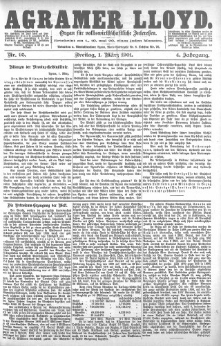 Agramer Lloyd  : organ für volkswirtschaftliche Interessen : 4,95(1901) / verantwortlicher Redacteur E. L. Blau.