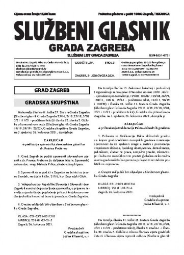 Službeni glasnik grada Zagreba : 65, 21(2021) / glavna urednica Mirjana Lichtner Kristić.