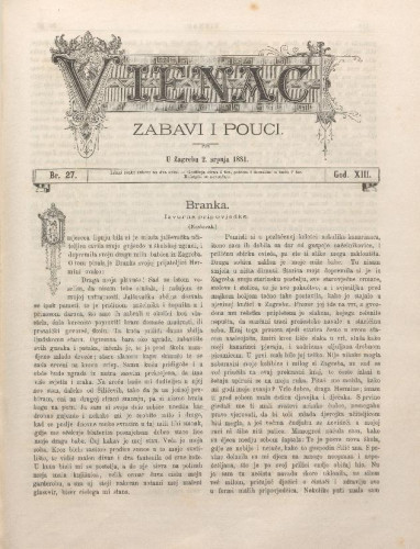 Vienac : zabavi i pouci. : 13,27(1881) / urednik August Šenoa.