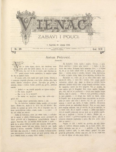 Vienac : zabavi i pouci. : 14,29(1882) / urednik Fran Folnegović.