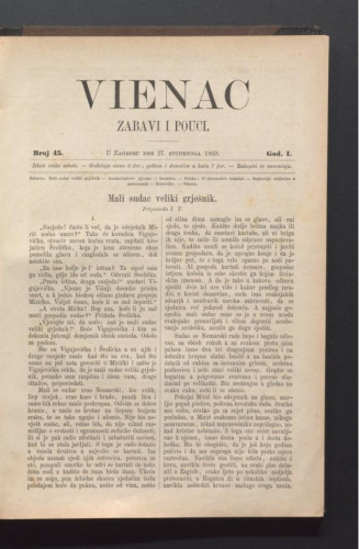 Vienac : zabavi i pouci. : 1,45(1869) / urednik Gjuro Deželić.