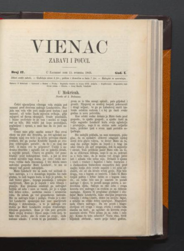 Vienac : zabavi i pouci. : 1,17(1869) / urednik Gjuro Deželić.